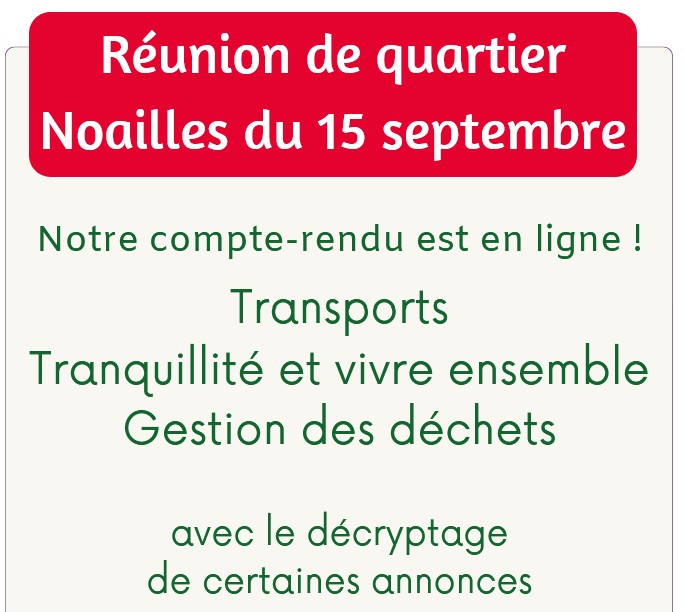  Réunion de quartier Noailles le 15 septembre