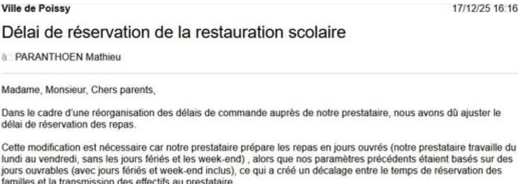 Délai de réservation à la cantine - intenable pour les parents !